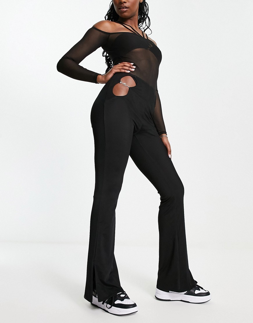 Sixth June cut out flared trouser in black