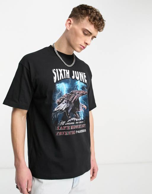 Sixth June – Czarny T-shirt oversize z nadrukiem z motywem orła