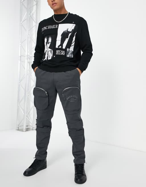 Sixth June dare embroidered cargo pants in gray