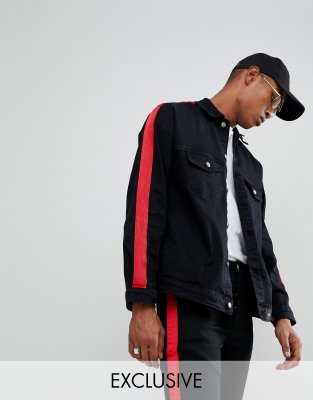 red and black jean jacket