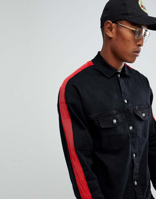 Black and 2025 red denim jacket