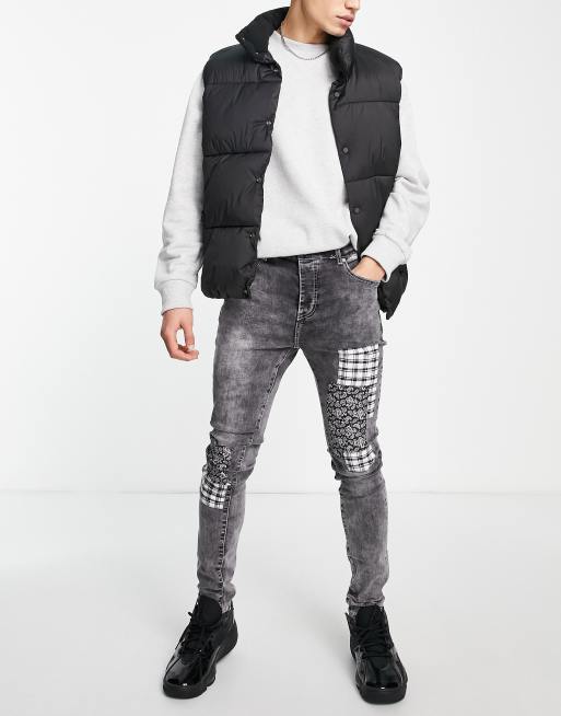 Sixth June denim jeans with  bandana tartan yoke in grey