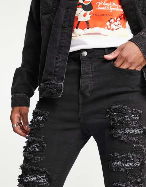 Hombre Paisley Bandana Print Jeans Stretch Denim Black Jeans – VacationGrabs