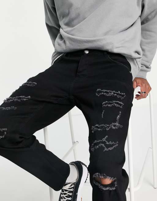 Sixth June distressed relaxed jeans in black wash exclusive to