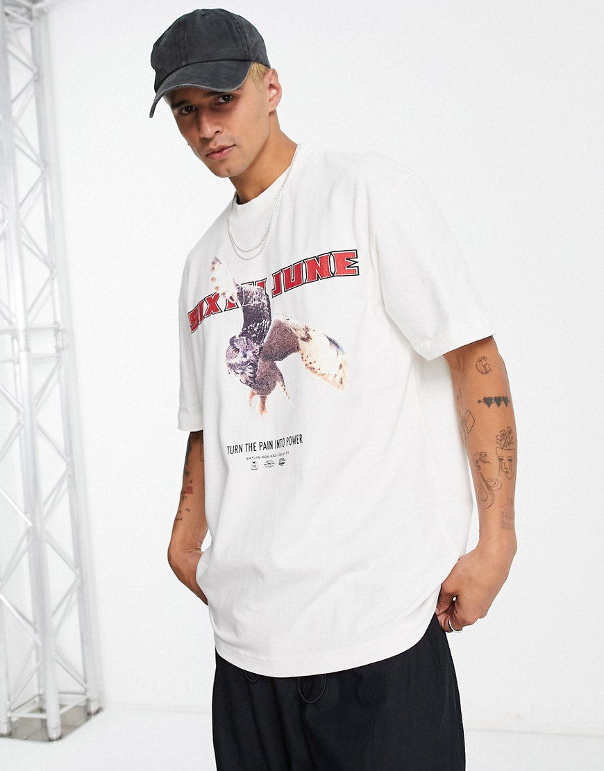 Sixth June eagle print t-shirt in off white