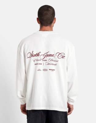 Elevate - Langärmliges T-Shirt in Weiß mit Waffelstruktur Weiß XL