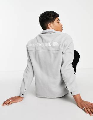 Sixth June embroidered logo fleece overshirt in blue - ASOS Price Checker
