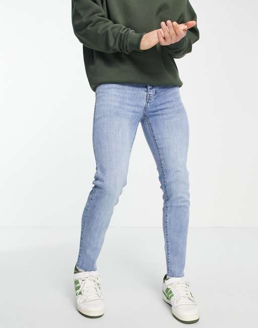 Sixth June – Eng geschnittene Jeans in Blau mit unversäuberten Kanten