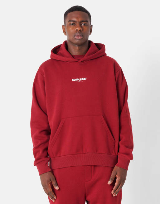 Sixth June - Essentiel - Felpa color bordeaux con cappuccio e logo