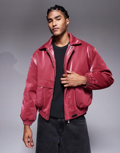 Sixth June faux leather paneled jacket in burgundy - view 1