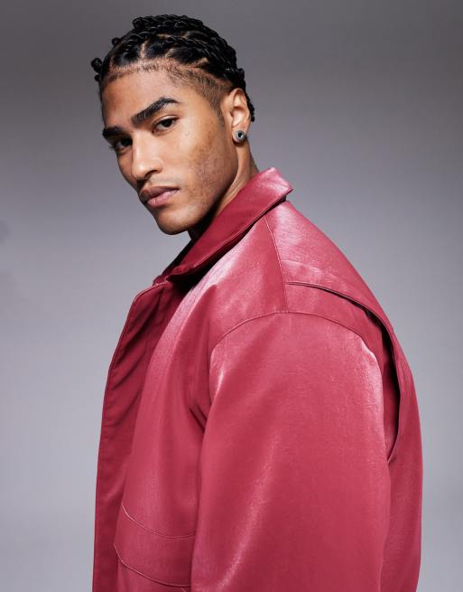 Sixth June faux leather paneled jacket in burgundy | ASOS