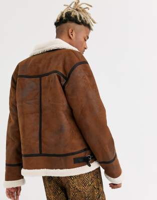 Sixth june faux on sale shearling jacket in tan