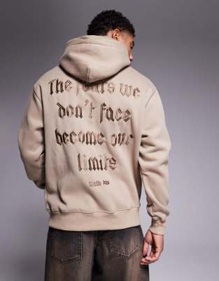 fear embroidered hoodie in beige-Neutral