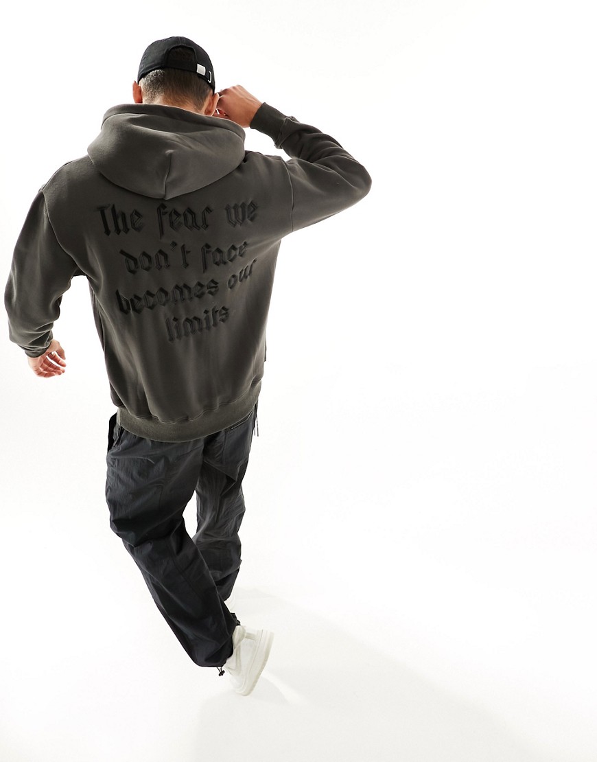 Sixth June fear embroidered hoodie in grey-Green
