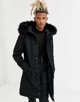 black faux fur hooded parka jacket