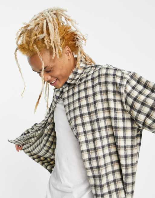 Sixth June – Flanell-Hemdjacke in Grau kariert mit Oversize-Schnitt und Logostickerei, 4 von 4