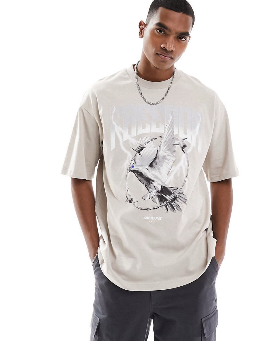 Sixth June freedom graphic t-shirt in beige-Neutral