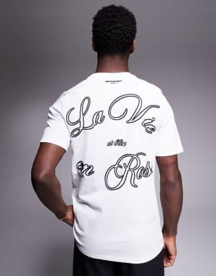 french motif back print t-shirt in white