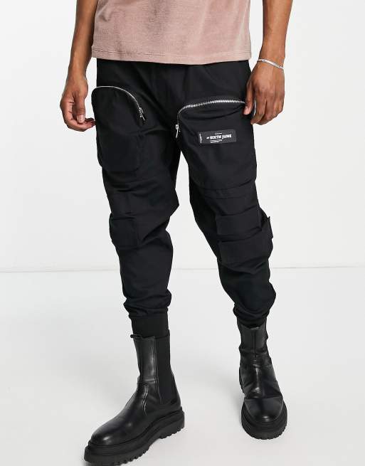 SIXTH JUNE PARIS Front Zip 3D Pocket Cargo Pants 22064-BLK - Karmaloop