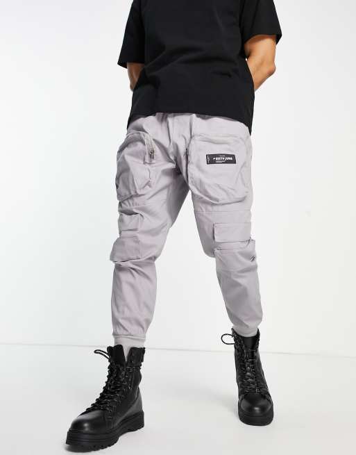 Sixth June front zip pocket cargo trousers in grey