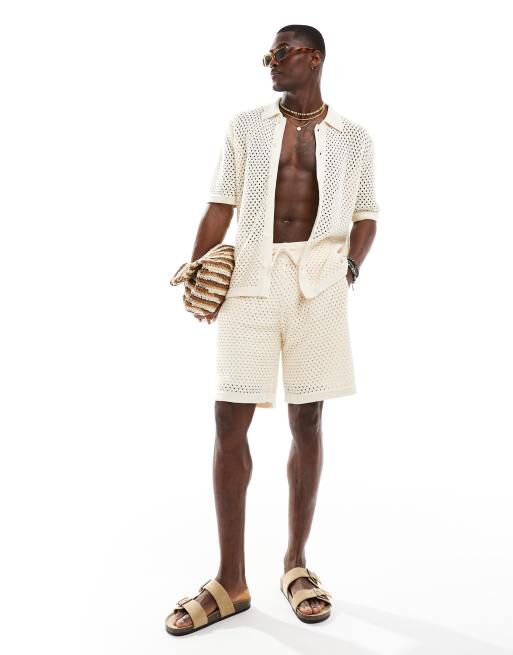 Sixth June – Gehäkelte Hemdbluse in Beige, Kombiteil