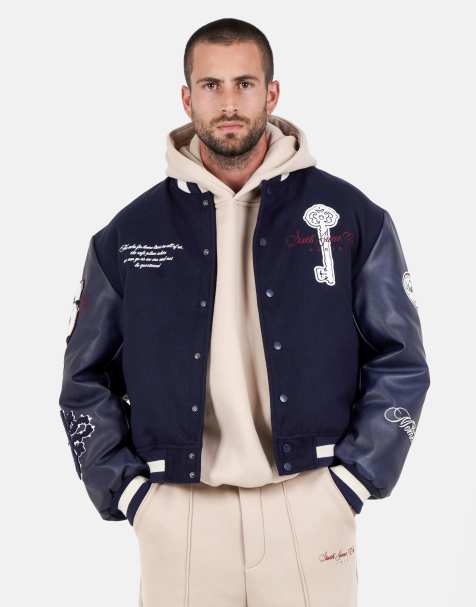 Sixth June - Giacca stile college blu navy con stampa "Maison SJ" - view 1