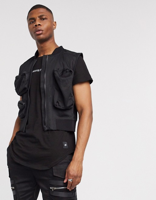Sixth June gilet with utility pockets in black