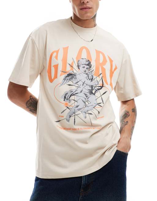 Sixth June Glory angel print oversized T-shirt in beige