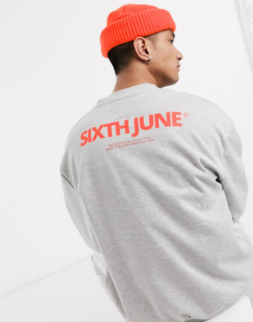 Sixth June – Gråmelerad sweatshirt med logga i neon
