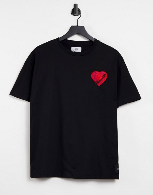 Sixth June heart embroidered patch t-shirt in black