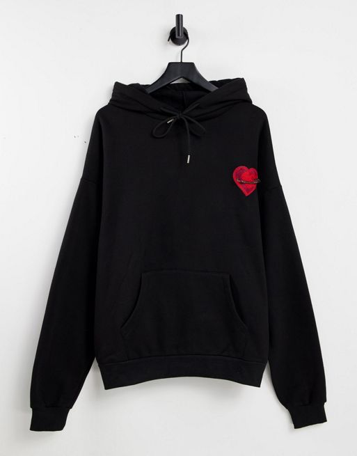 Sixth June heart pin oversized hoodie in black | ASOS