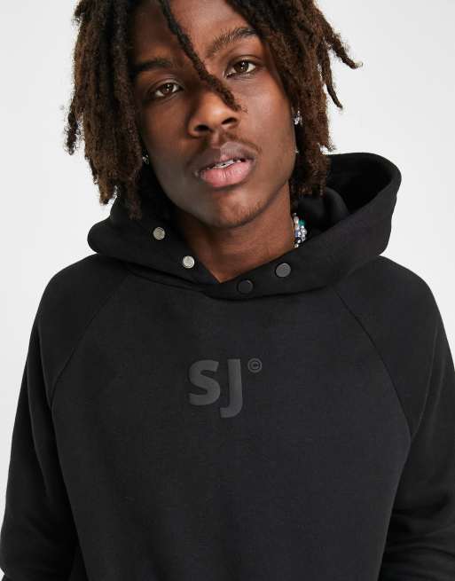 Sixth June heavyweight hoodie with snap fastening in black - part