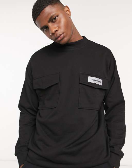 Sixth June high neck cargo sweatshirt in black | ASOS