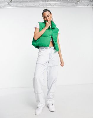 Sixth June high neck cropped oversized puffer gilet in bright green