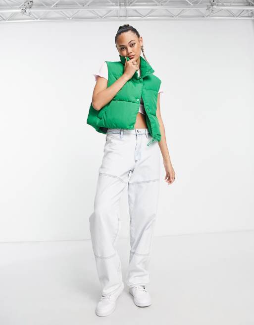 Sixth June high neck cropped oversized puffer vest in bright green