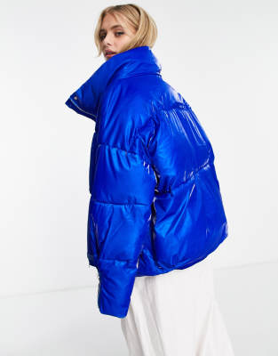 Sixth June high neck oversized puffer jacket in iridescent