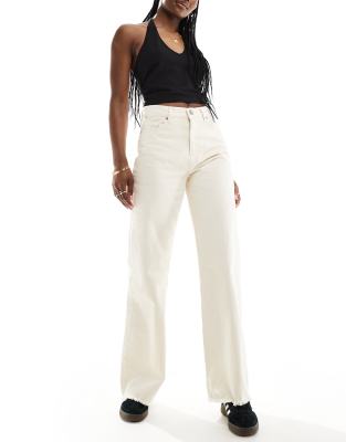 high rise wide leg pants in washed ecru-White