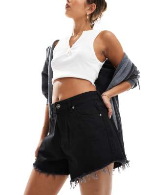 high waisted denim shorts in washed black