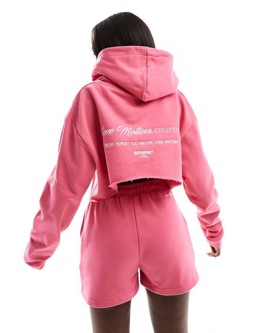 Sixth June Hooded Cropped Jersey Sweatshirt In Pink - Part Of A Set