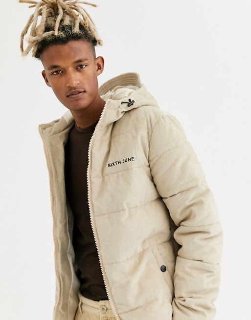 Sixth June hooded puffer jacket in stone cord
