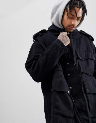 black hooded utility jacket