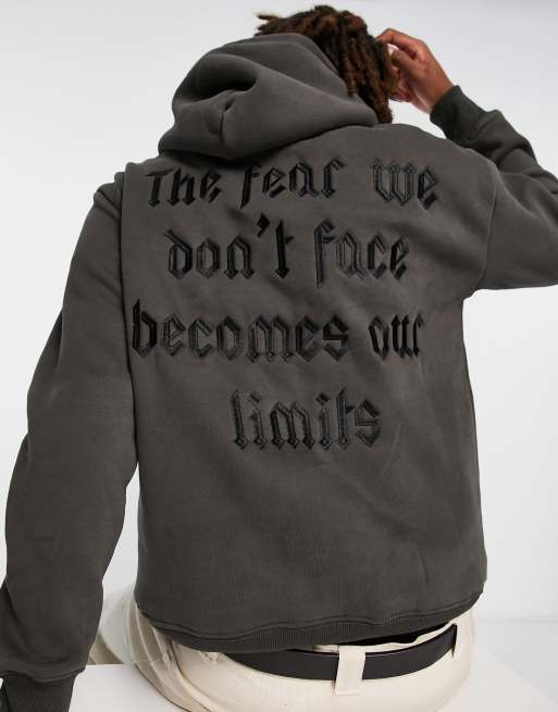 Sixth June - Hoodie met geborduurde tekst in zwart