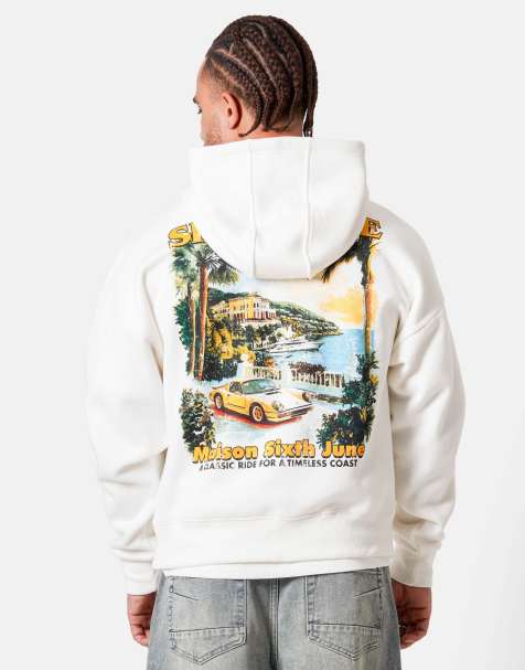 Sixth June - Hoodie met print van de kust op de achterkant in gebroken wit - view 1