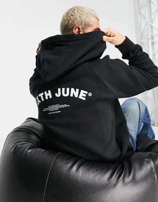 Sixth June - Hoodie met print van gebogen logo op de rug in zwart
