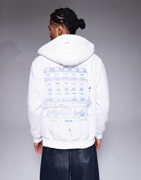 Sixth June - Hoodie met rits en café-print op de achterkant in wit - view 1