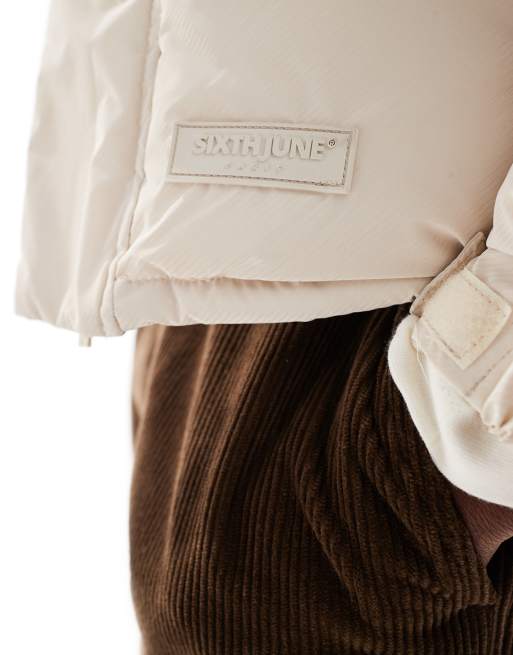 Sixth June iridescent logo detail puffer jacket in beige | ASOS