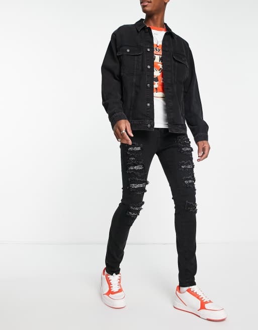 Sixth June - Jeans skinny neri effetto invecchiato con toppe a bandana