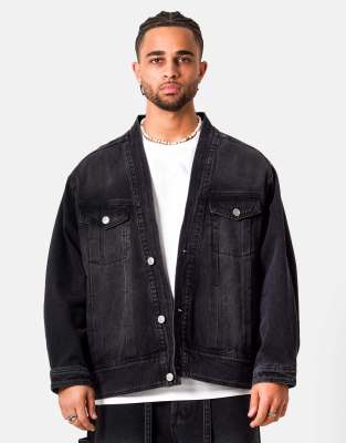 Jeansjacke im Kimono-Stil in Schwarz Schwarz XL