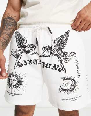 Sixth June jersey shorts in white with all over tattoo print (part of a set)