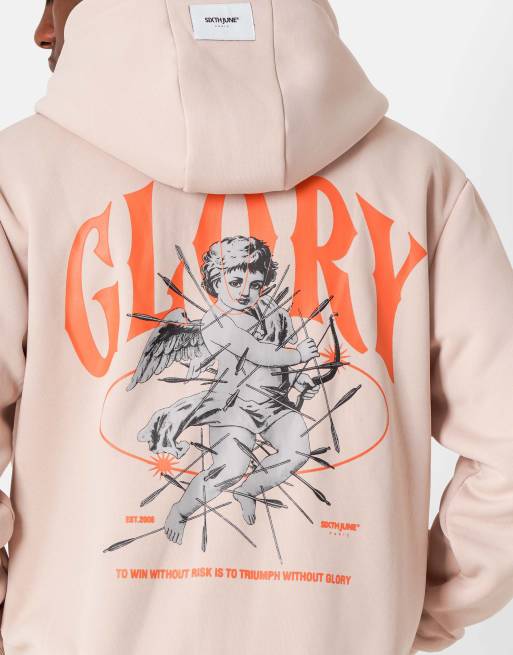 Sixth June – Kapuzenjacke in Beige mit „Glory“- und Engelprint auf dem Rücken, 3 von 4
